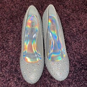 Prom heels. Silver sequins. Only worn once. Size 7.